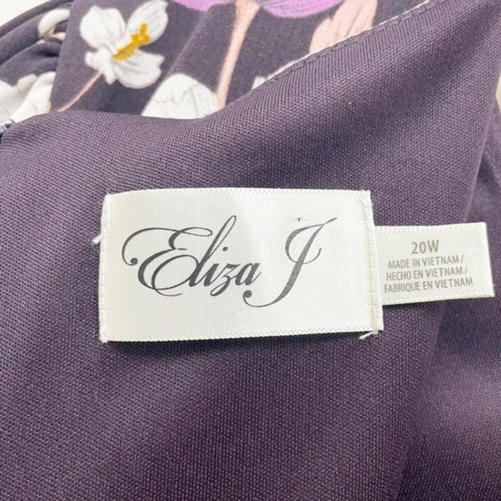 NWT Eliza J Floral Long Sleeve Shirred Midi Dress Aubergine Blooms Plus Size 20W - Picture 10 of 16